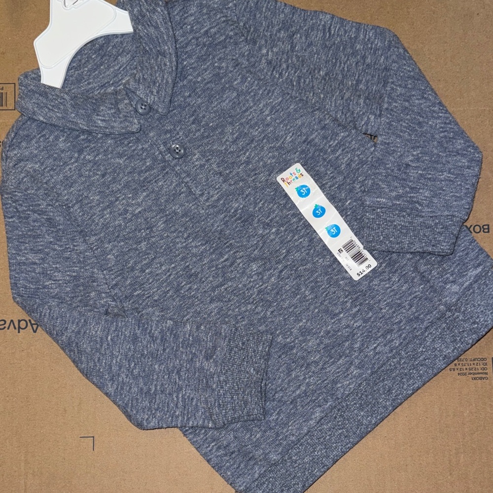Kids Long Sleeve Henley Tee - Heather Blue